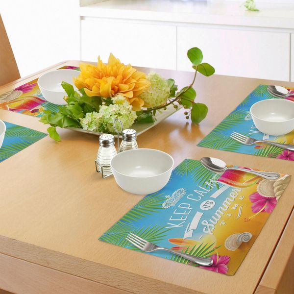 Tovagliette Da Spiaggia Abakuhaus, Motivo Tropicale Colorato Estivo, Motivo Esotico Con Palme, Tiscjdeco In Tessuto Resistente Al Lavaggio Per La Sala Da Pranzo E La Cucina, Multicolore-image