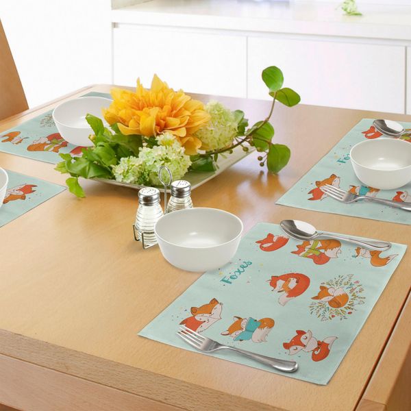 Tovagliette Abakuhaus Con Volpi, Simpatici Personaggi Volpi, Coppia Romantica, Natura, Collezione, Bambini, Fumetti, Tiscjdeco In Tessuto Resistente Ai Colori Per La Sala Da Pranzo E La Cucina, Multicolore-image
