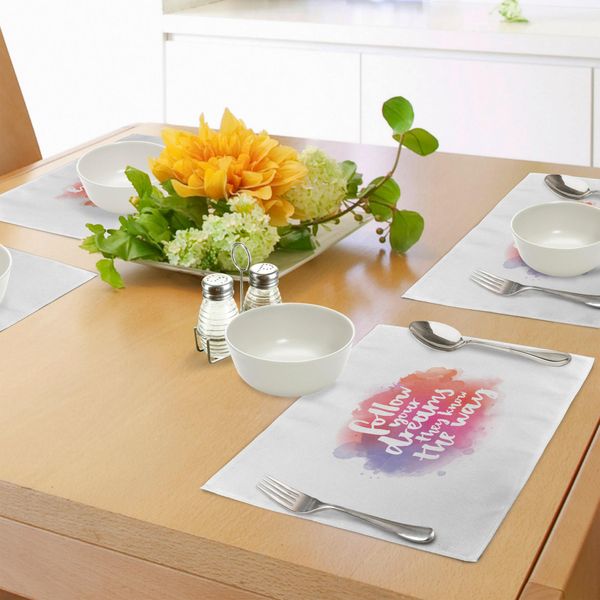 Abakuhaus Tovagliette Motivazionali, Citazioni Sul Vostro Percorso Di Vita Trovare Lettere Moderne Watercolor Splash, Tiscjdeco In Tessuto Resistente Al Lavaggio Per La Sala Da Pranzo E La Cucina, Viola Corallo Rosa-image