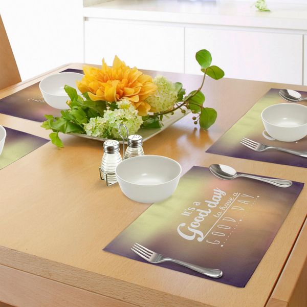 Abakuhaus Tovagliette Motivazionali, Citazione Di Buon Giorno Con Incoraggiamento Tema Design Tipografico, Tiscjdeco In Tessuto Resistente Al Colore Per La Sala Da Pranzo E La Cucina, Giallo Chiaro Arancione Chiaro Bianco-image