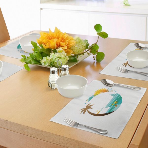 Tovagliette Da Spiaggia Abakuhaus, Paradiso Tropicale, Stagione Estiva, Silhouette Di Palma Con Pesce E Sole, Tiscjdeco In Tessuto Resistente Al Lavaggio Per Sala Da Pranzo E Cucina, Turchese Calendula Marrone-image