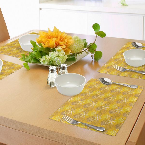 Abakuhaus Tovagliette Gialle E Bianche, Motivo A Fiocchi Di Neve Con Volute E Curve Su Sfondo Giallo, Tiscjdeco In Tessuto Resistente Al Lavaggio Per La Sala Da Pranzo E La Cucina, Calendula Giallo Tan-image