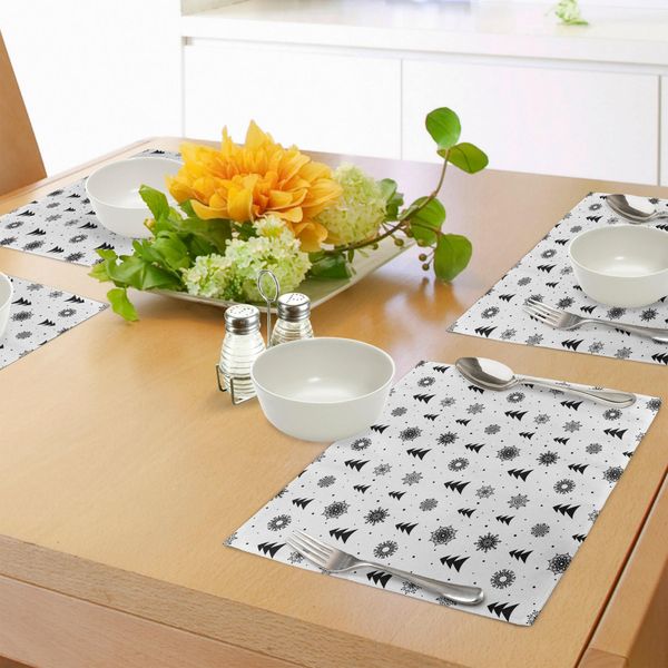 Tovagliette Nordiche Abakuhaus, Pini Natalizi, Fiocchi Di Neve, Natale, Inverno, Festività Natalizie, Arte Grafica, Decorazioni Da Tavola In Tessuto Resistente Ai Colori Per La Sala Da Pranzo E La Cucina, Bianco E Nero-image