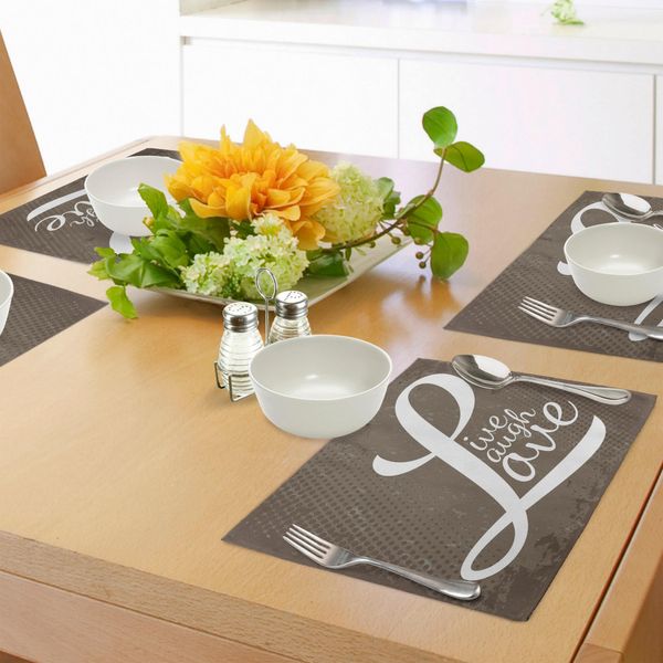 Abakuhaus Tovagliette "Vivi, Ridi, Ama"", Parole ""Vivi, Ridi, Ama"" Su Sfondo Artistico Consumato A Mezzitoni, Tovaglietta Decorativa In Tessuto Resistente Al Lavaggio Per La Sala Da Pranzo E La Cucina, Marrone Chiaro, Bianco, Marrone"-image