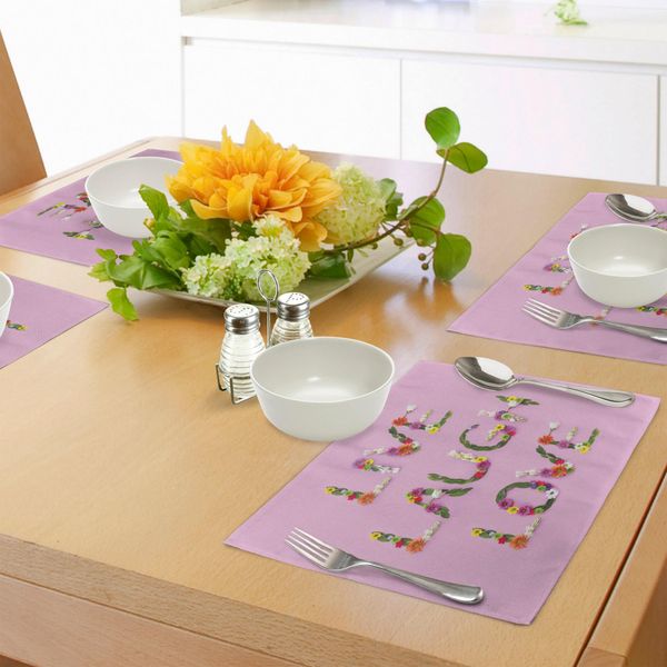 Abakuhaus Tovagliette "Vivi, Ridi, Ama"", Composizione Di Citazioni Floreali Su Uno Sfondo Rosa Astratto Con Motivo Tipografico, Tovaglietta Decorativa In Tessuto Resistente Al Lavaggio Per La Sala Da Pranzo E La Cucina, Multicolore"-image