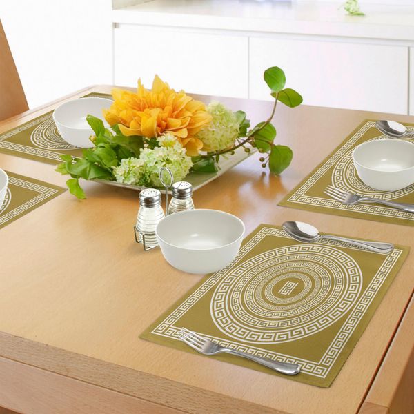 Abakuhaus Tovagliette Greche Con Motivo A Chiave, Frangia Con Ornamenti Vintage A Meandro Provenienti Dalla Grecia, Linee Retrò Intrecciate, Tiscjdeco In Tessuto Resistente Ai Colori Per La Sala Da Pranzo E La Cucina, Bianco-image