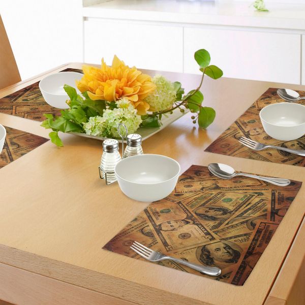 Tovagliette Abakuhaus, Stile Grunge Con Fiver Sawbuck E Century Note Come Motivi Principali, Tiscjdeco In Tessuto Resistente Ai Colori Per La Sala Da Pranzo E La Cucina.-image