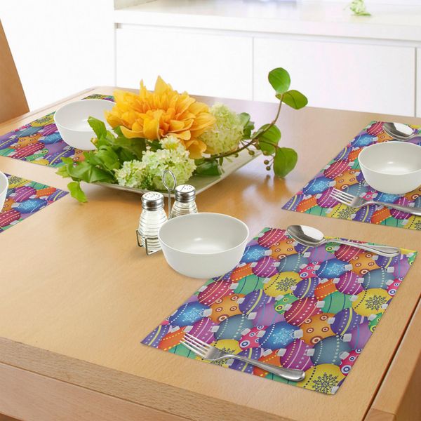 Tovagliette Natalizie Abakuhaus, Palline Di Natale Colorate Con Diversi Motivi Retrò, Stampa A Tema Festivo, Decorazioni Da Tavola In Tessuto Resistente Ai Colori Per La Sala Da Pranzo E La Cucina, Multicolore-image