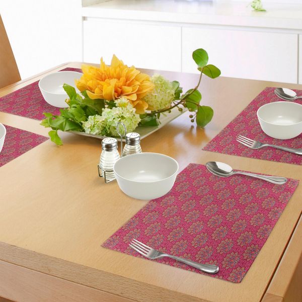 Tovagliette Abakuhaus Lotus, Fiori Colorati Dell'asia Meridionale Con Motivi Decorativi Paisley E Margherite, Tiscjdeco In Tessuto Resistente Al Lavaggio Per La Sala Da Pranzo E La Cucina, Multicolore-image