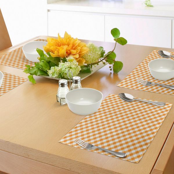 Abakuhaus Tovagliette A Quadri, Motivo Diagonale A Quadretti Nei Toni Dell'arancione E Del Bianco, Piastrelle Classiche Vintage, Tovaglietta Decorativa In Tessuto Resistente Al Lavaggio Per La Sala Da Pranzo E La Cucina, Arancione E Bianco.-image