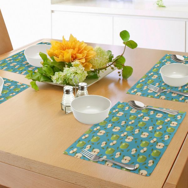 Tovagliette Abakuhaus Con Motivo A Mele, Mele Fresche Della Nonna Smith, Frutta Fresca, Decorazioni Autunnali, Stagione Invernale, Tiscjdeco In Tessuto Resistente Al Lavaggio Per La Sala Da Pranzo E La Cucina, Verde Mela Verde Acqua-image