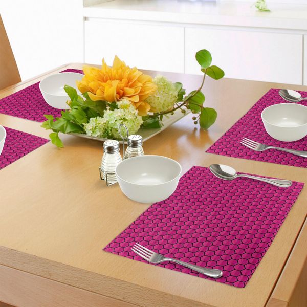 Tovagliette Abakuhaus Rosa, Motivo A Nido D'ape, Design Ispirato Alla Natura Con Stampa Monocromatica, Decorazioni Da Tavola In Tessuto Resistente Al Lavaggio Per La Sala Da Pranzo E La Cucina, Rosa E Nero-image
