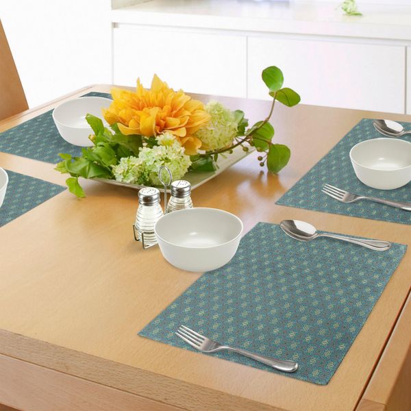 Tovagliette Asiatiche Abakuhaus, Motivi Artistici Mistici Con Numeri Rotondi E Ornamenti Astratti, Decorazioni Da Tavola In Tessuto Resistente Al Lavaggio Per La Sala Da Pranzo E La Cucina, Giallo, Verde, Turchese, Bianco.-image
