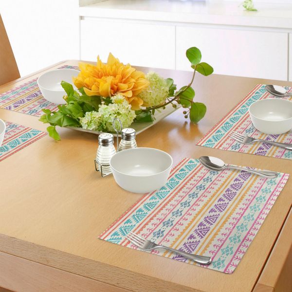 Abakuhaus Tovagliette Arancioni E Rosa, Disegno Etnico Realizzato A Mano Con Motivi Tribali Senza Tempo A Triangoli E Frecce, Tiscjdeco In Tessuto Resistente Al Lavaggio Per La Sala Da Pranzo E La Cucina, Multicolore-image