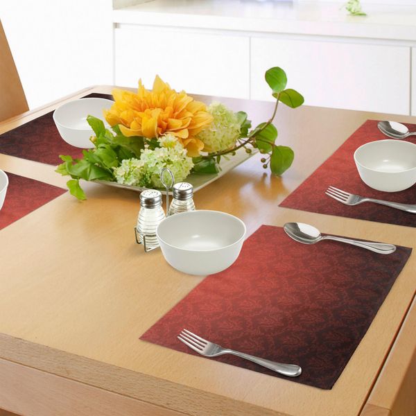 Abakuhaus Tovagliette Rosso Scuro, Motivo Floreale Antico Con Influenze Barocche E Rinascimentali E Effetto Sfumato, Tiscjdeco In Tessuto Resistente Al Lavaggio Per La Sala Da Pranzo E La Cucina, Nero Rosso-image