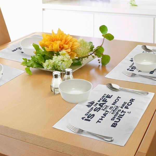 Abakuhaus Tovagliette Motivazionali, Ispirazioni Nautiche Nave E Ancora Stile Vintage Citazione Classica, Tiscjdeco In Tessuto Resistente Ai Colori Per La Sala Da Pranzo E La Cucina, Blu Navy Bianco-image