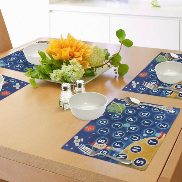 Abakuhaus "Tovagliette Per Attività Infantili, Lettere Dell'alfabeto Disposte Casualmente Nello Spazio Con Pianeti E Stelle, Tiscjdeco In Tessuto Resistente Al Lavaggio Per La Sala Da Pranzo E La Cucina, Multicolore"-image