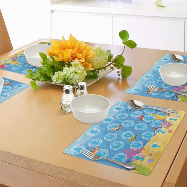 Abakuhaus "Tovagliette Per Attività Infantili, Lettere Dell'alfabeto Nelle Bolle Sotto L'illustrazione Didattica Del Mare, Tessuto Lavabile E Resistente Allo Scolorimento Per Sala Da Pranzo E Cucina, Multicolore"-image