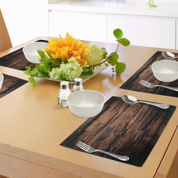 Tovagliette Abakuhaus In Cioccolato, Effetto Legno Scuro Grezzo, Tema Rustico, Falegnameria In Legno Massiccio, Tiscjdeco In Tessuto Resistente Al Colore Per La Sala Da Pranzo E La Cucina, Marrone Scuro-image