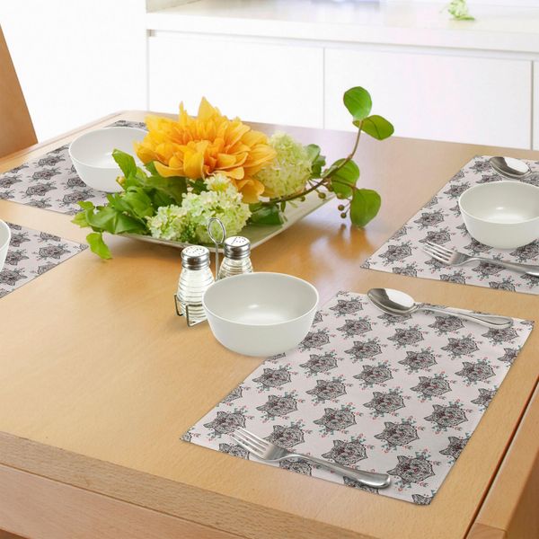 Abakuhaus Tovagliette Per Gli Amanti Dei Cani, Motivo Tribale Con Elementi Etnici, Motivi Nativi Americani Geometrici, Tiscjdeco In Tessuto Resistente Al Lavaggio Per La Sala Da Pranzo E La Cucina, Multicolore-image