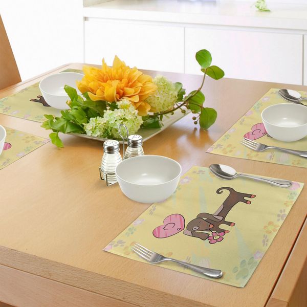Tovagliette Abakuhaus Con Bassotti, Disegno Colorato Di Cucciolo Di Bassotto Con Cornice Floreale, Simpatico Animale Domestico, Decorazione Da Tavola In Tessuto Resistente Al Lavaggio Per Sala Da Pranzo E Cucina, Multicolore-image