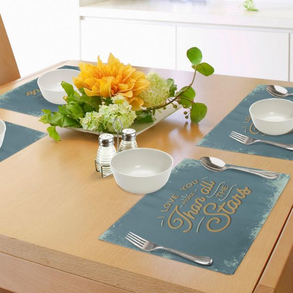 Abakuhaus Ti Amo Più Tovagliette, Lettere Vintage E Look Grunge Con Romantica Dichiarazione D'amore, Stampa Digitale Su Tessuto Lavabile Decorazione Tavola Cucina, Blu-Grigio Ambra-image