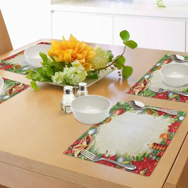 Tovagliette Abakuhaus Per Capodanno, Motivo A Sfondo Turbinoso Con Albero Di Natale, Candele E Tema Festivo, Decorazioni Da Tavola In Tessuto Resistente Ai Colori Per La Sala Da Pranzo E La Cucina, Multicolore-image