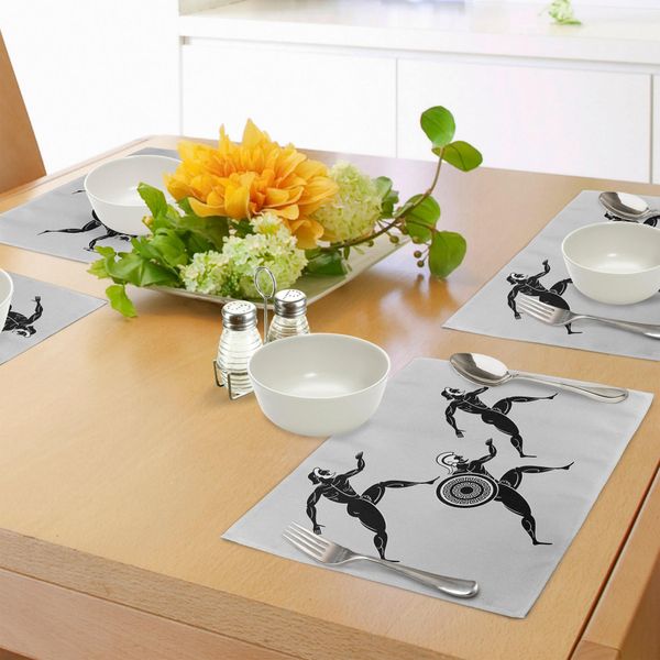 Abakuhaus Tovagliette Per Feste In Toga, Antichi Tappeti Spartani Storici - Illustrazione Antica Del Corpo, Tiscjdeco In Tessuto Resistente Al Lavaggio Per La Sala Da Pranzo E La Cucina, Grigio Chiaro E Nero-image