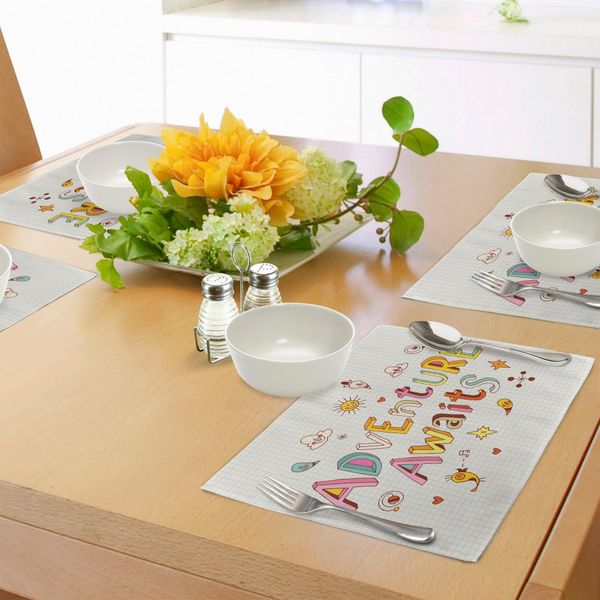Tovagliette Abakuhaus, Citazione Scarabocchiata In Stile Cartone Animato Con Simpatici Mostriciattoli E Disegno Colorato Di Animali, Decorazione Da Tavola In Tessuto Resistente Ai Colori Per La Sala Da Pranzo E La Cucina, Multicolore-image