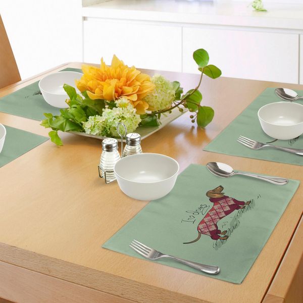 Tovagliette Abakuhaus Con Motivo Bassotto, Simpatico Cane Con Maglione Lavorato A Maglia, Motivo Animale Colorato In Stile Cartone Animato, Decorazione Da Tavola In Tessuto Resistente Al Lavaggio Per Sala Da Pranzo E Cucina, Multicolore-image