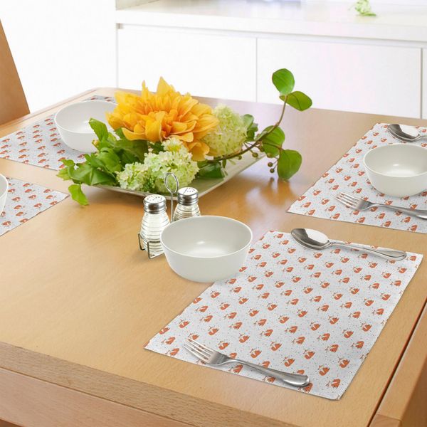 Tovagliette Abakuhaus Con Volpi, Simpatiche Volpi Disegnate A Mano Su Sfondo Astratto Con Pois Colorati E Volute, Stampa Digitale Su Tessuto Lavabile, Decorazione Da Tavola Per La Cucina, Seafoam Orange Black-image