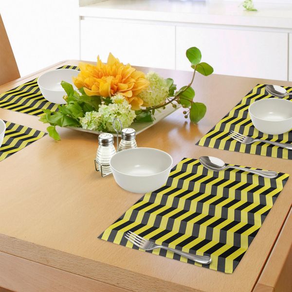 Abakuhaus Tovagliette Chevron Gialle, Motivo Chevron Nero E Giallo, Strisce A Zig Zag, Decorazioni Per Tavola In Tessuto Resistente Al Lavaggio Per Sala Da Pranzo E Cucina, Giallo Nero-image