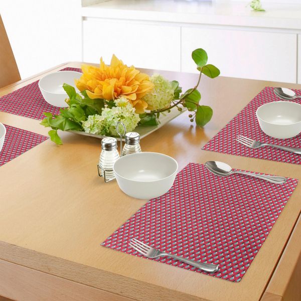 Abakuhaus Tovagliette Astratte, Motivi In Stile Retrò Con Semplici Forme Ornamentali Ripetute, Tiscjdeco In Tessuto Resistente Al Lavaggio Per La Sala Da Pranzo E La Cucina, Corallo Scuro Blu Scuro Blu-image