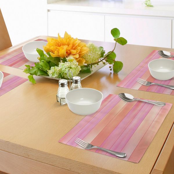Abakuhaus Tovagliette Arancioni E Rosa, Strisce Verticali Con Banner Geometrici Dai Colori Pastello, Design Astratto, Decorazioni Da Tavola In Tessuto Resistente Al Lavaggio Per La Sala Da Pranzo E La Cucina, Arancione Chiaro E Rosa.-image