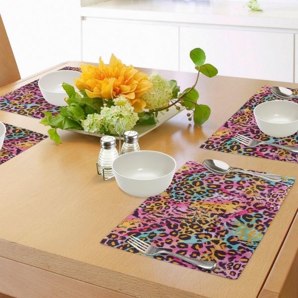 Tovagliette Abakuhaus Con Stampa Leopardata, Motivo Maculato Esotico Panthera, Stile Mimetico Colorato A Tema Safari, Tiscjdeco In Tessuto Resistente Al Lavaggio Per Sala Da Pranzo E Cucina, Multicolore-image