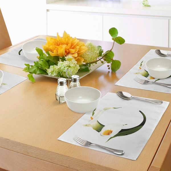 Abakuhaus Tovagliette Con Lettera C, Gigli Bianchi, Fiori, Ispirazione Naturale, Arte, Alfabeto, Lettera C, Stampa Abc, Decorazione Da Tavola In Tessuto Resistente Al Lavaggio Per Sala Da Pranzo E Cucina, Arancione Chiaro, Nero, Verde-image