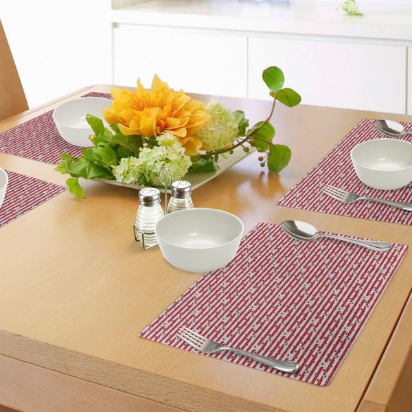 Abakuhaus 4 Luglio Tovagliette, Strisce Con Stelle Libertà E Indipendenza Festa Nazionale Degli Stati Uniti, Tiscjdeco In Tessuto Resistente Ai Colori Per La Sala Da Pranzo E La Cucina, Blu Reale Beige Rosso-image