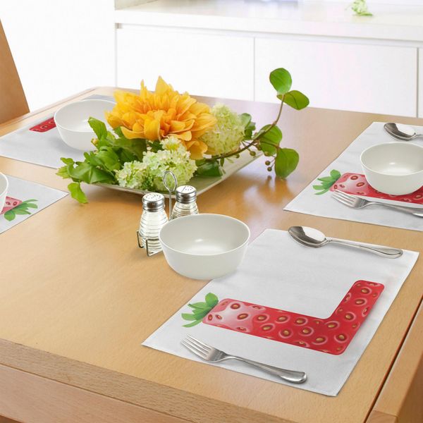 Abakuhaus Tovagliette Con La Lettera L, Succosa Fragola Matura A Forma Di Lettera L, Design Per Bambini E Ragazze, Decorazione Da Tavola In Tessuto Resistente Al Lavaggio Per La Sala Da Pranzo E La Cucina, Rosso Cinabro, Arancione, Verde-image