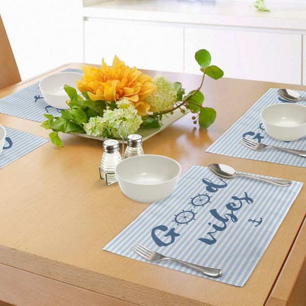 Abakuhaus Tovagliette Di Buona Atmosfera, Design Nautico Con Strisce, Pennellate, Volanti, Simbolo Dell'ancora, Tiscjdeco In Tessuto Resistente Al Lavaggio Per La Sala Da Pranzo E La Cucina, Blu Notte, Azzurro.-image