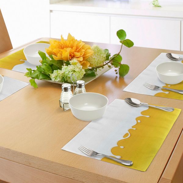 Abakuhaus Tovagliette Gialle E Bianche, Stampa Con Grasso Di Cottura, Latte Bianco, Panna, Yogurt Colorato Su Sfondo Giallo Miele, Decorazioni Da Tavola In Tessuto Resistente Al Colore Per La Sala Da Pranzo E La Cucina, Giallo Bianco-image