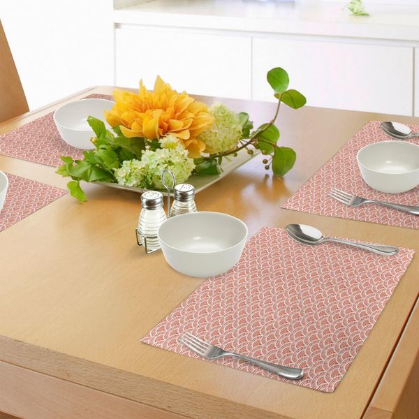 Tovagliette Asiatiche Abakuhaus, Motivo A Scala Con Semicerchi E Linee Elementi Geometrici Astratto Boho Tribal, Tiscjdeco In Tessuto Resistente Al Lavaggio Per La Sala Da Pranzo E La Cucina, Arancione Bianco-image