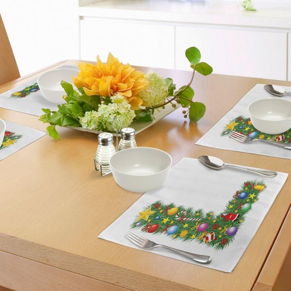 Abakuhaus Tovagliette Con Lettera L, Design Pino, Maiuscola L Con Simbolo Natalizio, Immagine Festiva, Decorazione Da Tavola In Tessuto Resistente Al Lavaggio Per Sala Da Pranzo E Cucina, Multicolore-image