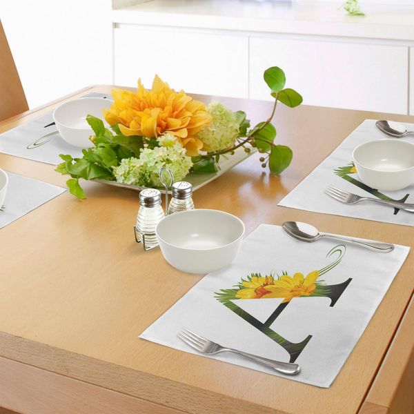 Abakuhaus Lettera A Tovagliette, Alfabeto Fiorito Design Lettera E Adonisroeschen Fiori Tipografia, Tiscjdeco In Tessuto Resistente Al Lavaggio Per La Sala Da Pranzo E La Cucina, Calendula Nero Verde-image