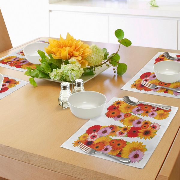 Abakuhaus Tovagliette Con La Lettera M, Alfabeto Floreale Con Gerbere Daisies Natural World Lingua Scritta Fogliame Estivo, Tiscjdeco In Tessuto Resistente Al Colore Per La Sala Da Pranzo E La Cucina, Multicolore-image