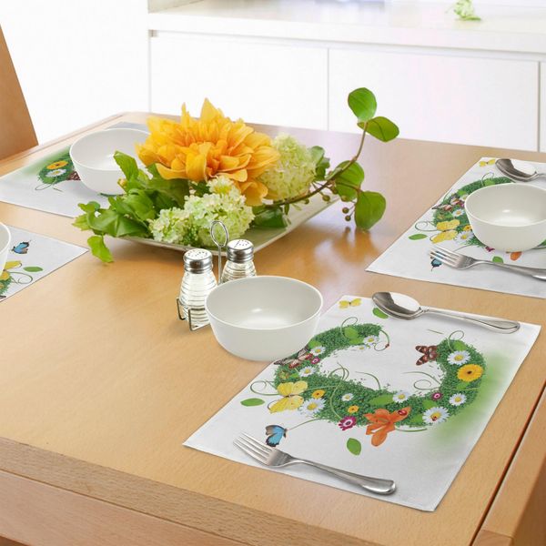 Abakuhaus Tovagliette Con La Lettera C, Design Alfabetico Ispirato Alla Primavera E All'estate, Simbolo Della Lettera Maiuscola C, Decorazione Da Tavola In Tessuto Resistente Al Lavaggio Per La Sala Da Pranzo E La Cucina, Multicolore Verde-image