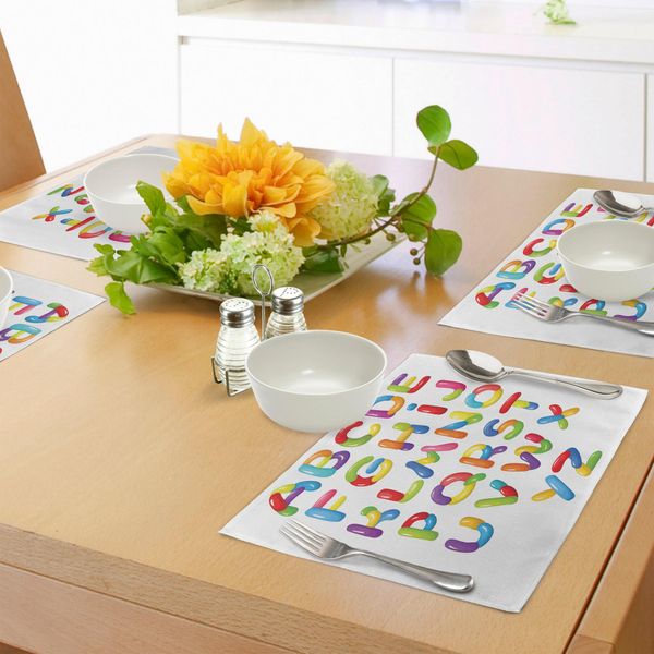 Abakuhaus Tovagliette Con Lettere, Lettere Colorate Bambini Bambini Design Alfabeto Lingua Vivace Simbolo Allegro Felice, Tiscjdeco In Tessuto Resistente Al Colore Per La Sala Da Pranzo E La Cucina, Multicolore-image