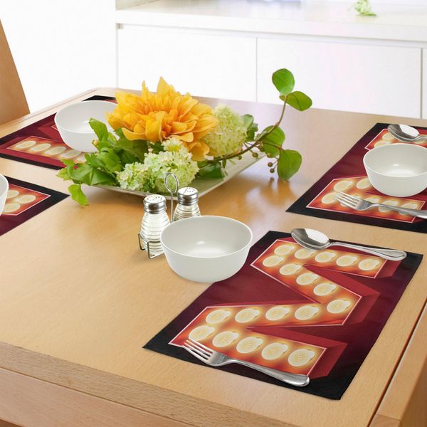Abakuhaus Tovagliette Con La Lettera M, Collezione Alfabetica Vintage In Stile Cinema-Casinò Retrò, Tiscjdeco In Tessuto Resistente Ai Colori Per La Sala Da Pranzo E La Cucina, Rosso Cinabro Giallo Nero-image