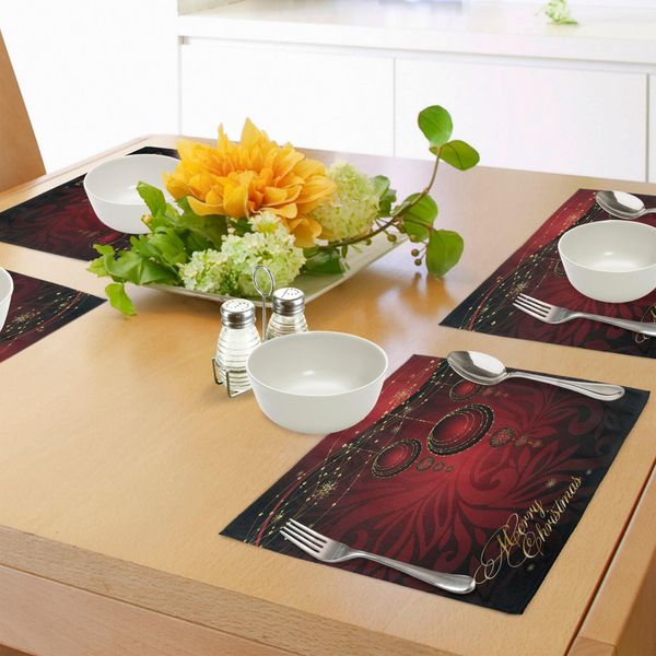 Tovagliette Natalizie Abakuhaus, Sfondo Floreale Astratto - Decorazioni Tradizionali A Pois Natalizi, Decorazioni Da Tavola In Tessuto Resistente Ai Colori Per La Sala Da Pranzo E La Cucina, Rosso Bordeaux Giallo Rubino-image