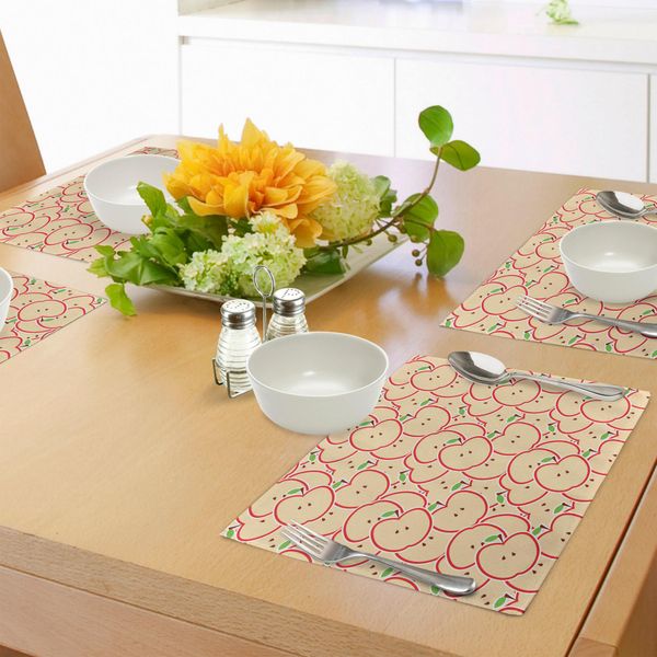 Tovagliette Abakuhaus Con Motivo A Mela, Frutta Sana E Rinfrescante Dal Frutteto, Disegno Astratto, Stampa Digitale Su Tessuto Lavabile, Decorazione Da Tavola Per La Cucina, Verde Mela, Beige, Rosso.-image