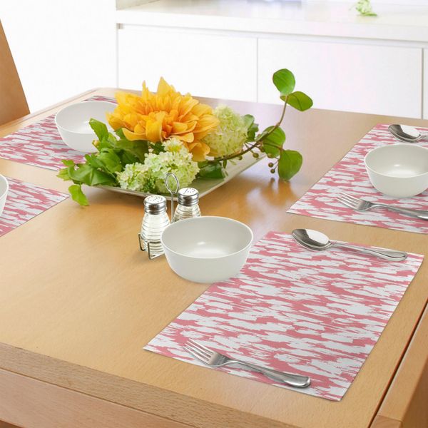 Abakuhaus Tovagliette Astratte, Stile Hipster Ispirazioni Pennellate Strisce Colori Ad Acquerello Sbavati Vintage, Tiscjdeco In Tessuto Resistente Al Lavaggio Per La Sala Da Pranzo E La Cucina, Bianco Corallo Rosso-image